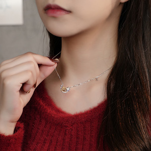 Collar con Colgante de Estrella y Luna Celestial de Plata S925 con Dragón Dorado y Cristales de Estrás para Mujer, Cadena de Serpiente, Ideal para Uso Diario - Product Image 3