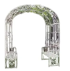 Tonnelle de jardin rétro en métal, arc blanc, élément décoratif en fer forgé, avec sièges à vendre