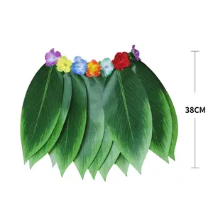 Luau 파티 용품 녹색 잔디 스커트 인공 히비스커스 꽃 여름 해변 티 잎 훌라 스커트 하와이 잎 스커트