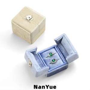 Caja de Anillos de Terciopelo para Boda o Compromiso, con Logotipo Personalizado, Tapa Abatible, Doble Ranura, Estuche para Anillos de Pareja, Caja de Almacenamiento y Exhibición de Joyería - Product Image 1