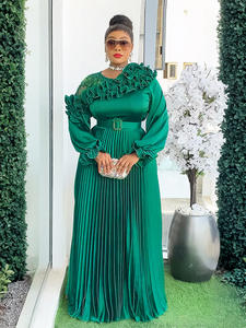 Robe à manches longues de style européen et américain pour femmes grandes tailles avec jupe plissée. - Product Image 2