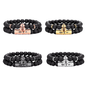 クラシックブラックビーズピース/セット天然ガラスストーンブレスレットメンズパヴェCZ8mmディスコボールチャームブレスレットレディースゴールドジュエリー - Product Image 6