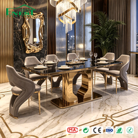 Juego de Comedor Moderno de Lujo con Mesa de Mármol y Latón Dorado, Sillas de Terciopelo, Proveedor Integral de Muebles para el Hogar