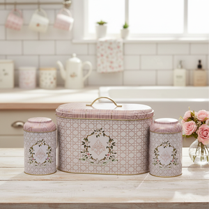 ชุดกล่องดีบุกทรงกลม4ชิ้นฝาโดมดีไซน์เป็นสีดอกกุหลาบ - Product Image 3