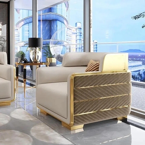 El más nuevo juego de sofás para sala de estar, sillón dorado de acero inoxidable, sofá de piel de peluche para Home Hotel - Product Image 5