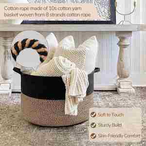 <b>Large</b> <b>Storage</b> <b>Baskets</b> for Organizing, 21.7 X 13.8 Living Room Dog Toy Bin Cotton Woven Laundry <b>Basket</b> for Dirty Clothes Pillows - Product Image 2