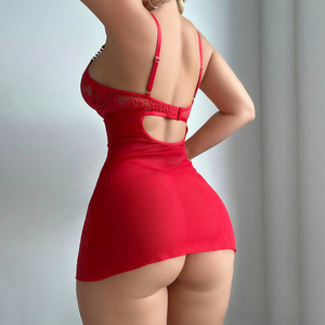 Lingerie <span class=keywords><strong>Donna</strong></span> Sexy in Pizzo, Camicia da Notte Morbida, Abito da Notte Trasparente con Ferretto Push-up, Vestibilità Slim, Spacco, Estivo Autunnale Invernale - Product Image 3