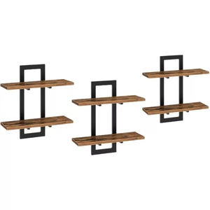 Estante Flotante de Pared de Madera de 2 Niveles con Marco de Metal Negro Quemado, Estante de Almacenamiento Duradero para el Hogar - Product Image 4