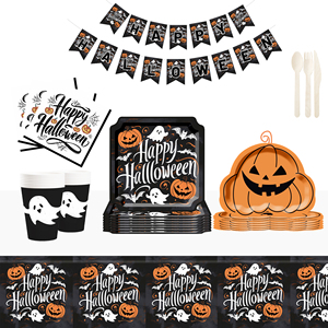 Juego de Vajilla DAMAI para Halloween con Diseño de Calabaza, Incluye Platos y Vasos Desechables de Papel, Artículos para Fiestas de Halloween - Product Image 1
