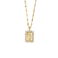 Collar con Medalla Rectangular de Estilo Religioso, Chapado en Oro, con Halo Redondo de Circonitas Cúbicas Incrustadas, Joyería al por Mayor