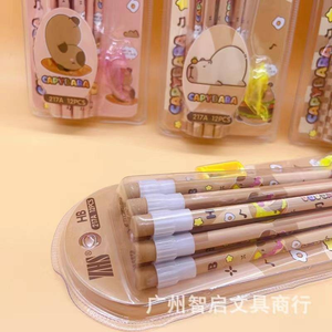 14 pz/scatola cartone animato triangolo capibara matita di legno con gomma temperamatite <span class=keywords><strong>penne</strong></span> supporto scrittura strumento di disegno scuola di cancelleria - Product Image 2