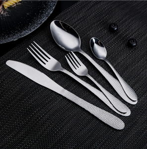 DFJY - Juego de cubiertos de acero inoxidable con mango martillado, cuchillo para carne, tenedor de mesa, tenedor para postre, personalizado - Product Image 4