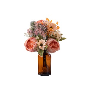 Bouquet de fleurs artificielles CallaFloral, roses pêche, marguerites, eucalyptus, décoration pour la maison et les mariages CF02035 - Product Image 5