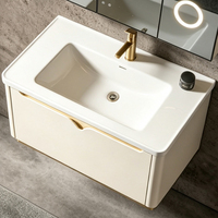 Meuble-lavabo moderne en aluminium de qualité aéronautique avec miroir intelligent, design peu encombrant, vasque en céramique et éclairage LED à intensité variable