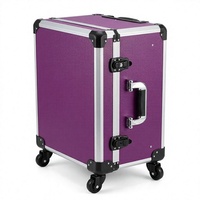 Valise à outils en aluminium violet à roulettes avec fermoirs verrouillables pour les voyages et le travail mobile