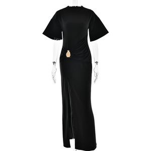 Vestido de noche para mujer, cuello redondo, largo, con abertura alta, ajustado, elegante, a la moda, para ocio, cintura natural - Product Image 5