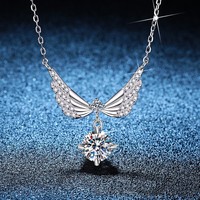 Joyería fina al por mayor Plata de Ley 925 1 quilate Moissanite elegante alas de Ángel colgante collares para mujeres