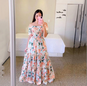 Abito lungo Sexy da 2023 donna di alta qualità estivo con spalle scoperte e taglie forti con stampa floreale <span class=keywords><strong>Maxi</strong></span> abito Boho da spiaggia - Product Image 6