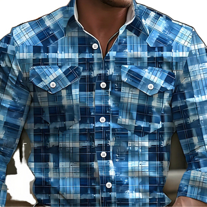 Camisa de Hombre con Cuello Mao, Tejido Vintage, Estampado Digital, Casual, Manga Larga, con Botones, para Otoño, Moda Sostenible, Estilo Athleisure - Product Image 3