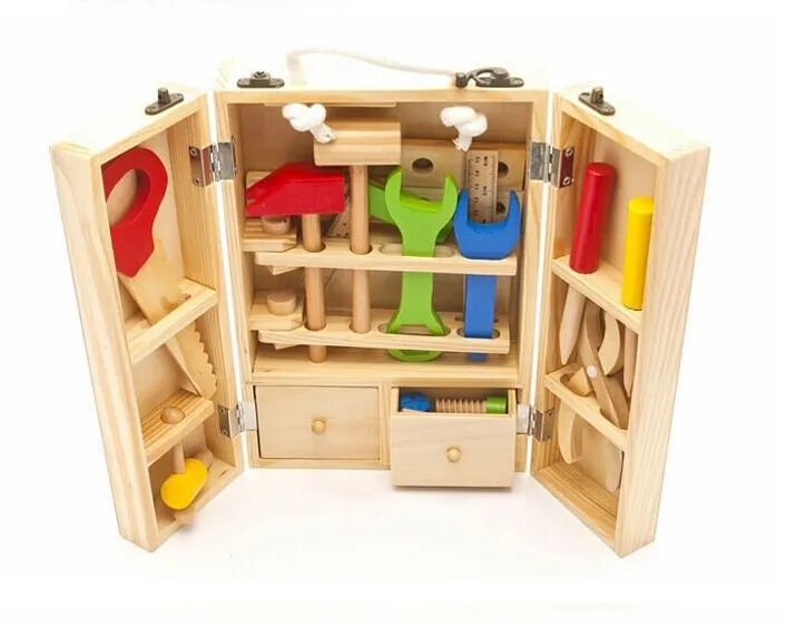 Hot selling colorful Repair kit kids wooden Multi function toolbox Repair toy set Wooden toys Play house Tool toys