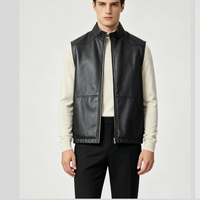Gilet réversible en cuir de veau noir pour homme, veste sans manches en velours de vison véritable pour les acheteurs en gros et les importateurs