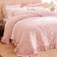 Ensemble de couette en microfibre HONI, couvre-lits légers, couvre-lits réversibles, couvre-lits rétro, ensemble de literie, couettes toutes saisons - Rose clair