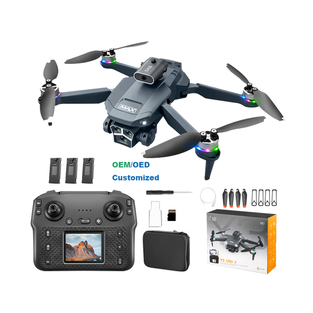 XLin Y3 Ultra Beginner Drone 2.4G Mini FPV Camera Big Screen Brushless Motor Obstacle Avoidance WiFi Remote Control RC Drone