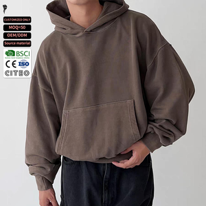 Sweat-shirt à capuche surdimensionné vintage délavé et épais pour homme, coupe décontractée - Product Image 1