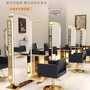 Modern Luxury Double Sides Hair Station <strong>Salon</strong> Furniture Gold Beauty <strong>Salon</strong> Mirror Station With <strong>Led</strong> <strong>Lighting</strong> and Cabinet - Product Image 3