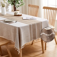 DUOLAI Couverture de table décorative de luxe Nappe de table à café Bande grise blanche ornée Nappe de table à broderie unie en lin et coton