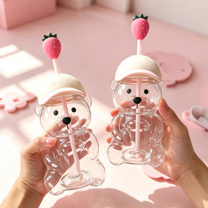 Copo Personalizado com Logo e Nome, Copo com Tampa e Canudo, Topper de Morango, Tumbler de Desenho Animado Fofo para Meninas, Bebidas Geladas, Café e Chá - Product Image 1