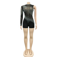 À la mode grande taille élastique serré discothèque une manche maille scintillante combinaison pour les femmes