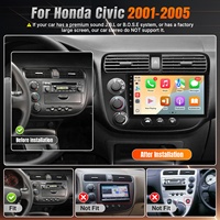 Lecteur multimédia de voiture 2 Din avec système Linux 9 pouces, Carplay sans fil, Android Auto, autoradio pour Honda Civic 2001-2005