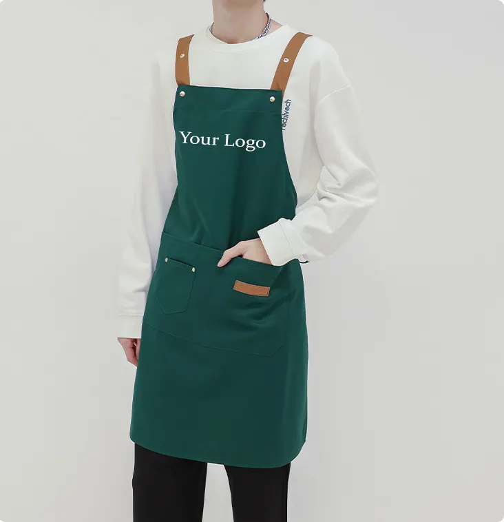 Logo brodé promotionnel Polyester imperméable surdoué tablier Chef hommes femmes vert café cuisine cuisine travail tablier