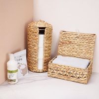 Panier de rangement pour papier toilette en jacinthe d'eau avec couvercle, accessoires de salle de bain, organisateur pour le rangement et l'organisation à domicile
