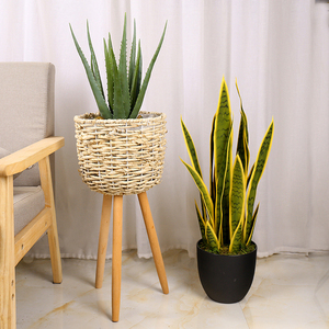 Cesta de <span class=keywords><strong>mimbre</strong></span> <span class=keywords><strong>con</strong></span> soporte para plantas, juego de soporte para plantas de Bambú - Product Image 3