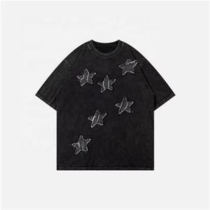 Camiseta de lavado ácido de gran tamaño para hombre de alta calidad, gráfico bordado con apliques personalizados, punto de algodón 100% - Product Image 1