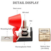 Bloc de fusibles de borne MRBF 30A-300A 58V DC, Kit de fusibles de borne de batterie de voiture avec capuchon, Porte-fusible en céramique à goujon M8 pour bateau, camion, camping-car