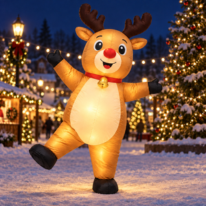Renne gonflable de Noël avec nez rouge et collier à cloche, figurine Rudolph pour la décoration extérieure de jardin, pelouse, fête de Noël - Product Image 2