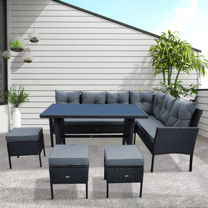 <span class=keywords><strong>AUDU</strong></span> lusso 7 posti Set da pranzo rettangolare blu Rattan metallo verniciato a polvere telaio da giardino esterno per Hotel Villa - Product Image 4
