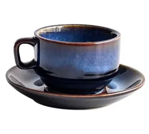 Seramik kahve fincanı fincan tabağı seti porselen ikindi çay fincanı japon tarzı Retro mavi Espresso kahvaltı kupa drinkware