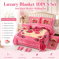 Vente en gros usine – Ensemble de literie 10 pièces en raschel, couverture chaude et épaisse à motif floral pour lit King Size avec chaussons