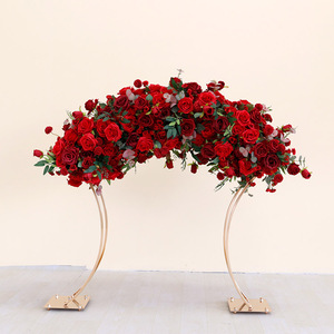 LFB2398-1 <span class=keywords><strong>Centrotavola</strong></span> da Matrimonio di Lusso in Metallo Dorato con Fiore Rosso Decorativo - Product Image 1