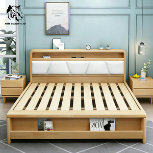 Cama de madera tamaño king de 1.5m, diseño nuevo, muebles de dormitorio ecológicos, con logotipo personalizado, MOQ bajo, al mejor precio de mayorista en China. - Product Image 1
