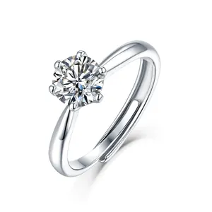 Read To Ship CZ Ring 6 Prong 925 Sterling Silver D White VVS ice crushed cut Round CZ Ring Women Wedding Ring
