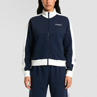 Ensemble de survêtement athleisure décontracté pour femme grande taille, veste zippée à col montant et rayures contrastées, pantalon de survêtement large 2 pièces
