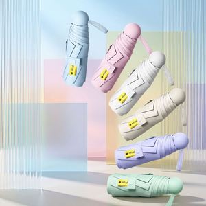 Parapluie de voyage de poche pliable en 5 sections, avec logo personnalisé OEM, 8 baleines, UPF50, poignée givrée, revêtement noir, format mini-téléphone, pour femme, protection soleil et pluie - Product Image 1