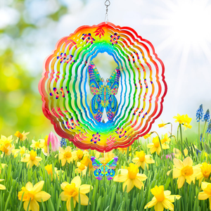 Carillons à vent en métal résistants aux intempéries de 12 pouces pour la décoration de jardin, avec moteur rotatif suspendu, design animé tortue et papillon - Product Image 3