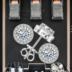 Pendientes de Lujo de Alta Joyería para Hombre, de 3mm-10mm, Oro Blanco, Plata de Ley 925, Moissanita VVS, con Engaste de Garra de Copo de Nieve y Halo - Product Image 2