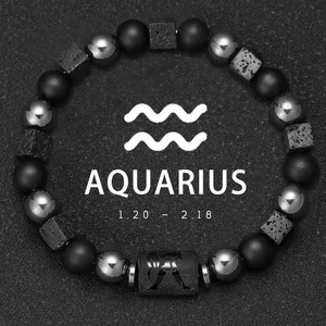 Bracciale con Pietre dei 12 Segni Zodiacali Europei e Americani, Bracciale con Perline di Ossidiana e <span class=keywords><strong>Pietra</strong></span> Vulcanica Quadrata, Vendita all'Ingrosso - Product Image 4